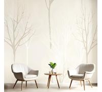 Papier Peint Panoramique Branches D'Arbre Simples Forêt Élégante À L'Aquarelle, 3D Papier Peint Format Xxl Murale Pour Salon Décoration Murale Chambre Enfant Beige 400 X 280 Cm Tableaux Poster