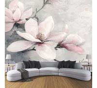 Papier Peint Panoramique Branches De Magnolia 350x256cm, Peinture À L'Huile Vintage De Fleurs Papier Peint Soie Mural, Rose Clair Poster Mural Impression Pour Salon Chambre Décoration Murale