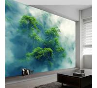 Papier peint panoramique brouillard forêt tropicale plante arbre, photo mural moderne 500L x 280H cm - Papier peint décoration de maison paysage naturel pour salon chambre, chambre des enfants bureau