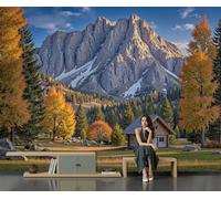 Papier Peint Panoramique Cabane Réaliste En Forêt, Papier Peint Intissé Paysages Naturels Ruraux Fresque Murale, 350×256 Cm Poster Geant Mural Pour Salon Chambre Décoration