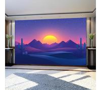 Papier Peint Panoramique Cactus de Sunset Mountain 300 x 210 cm Poster Mural 3D Dégradé Violet Tapisserie Photo Intissée Fresque Salon Chambre Fond TV