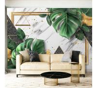 Papier Peint Panoramique Cadre doré luxueux orné d'un motif de feuille Papier Peint Poster Mural 3D, 400 x 280 cm Murale Intissé Fresque pour Salon Chambre Toile Fond TV Installation Facile
