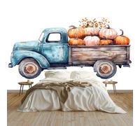 Papier Peint Panoramique Camion À Thème D'Halloween Poster Geant Mural 300x210 cm, pour Salon Chambre Chambre D'enfants Restaurant Décoration Murale, Blanc