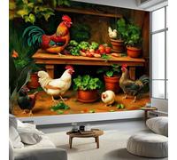 Papier Peint Panoramique Campagne Animal Poulet Lapin, Papier Peint Style Peinture À L'Huile Art Esthétique Moderne pour Salon Adulte Chambre D'Enfants Restaurant Décoration Murale 250L x 175H cm