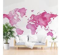 Papier Peint Panoramique Carte du Monde Aquarelle Rouge Papier Peint Intissé Poster Mural xxl Carte Peinte Poster Geant Mural Personnalisé 3D pour Salon Chambre Décoration Murale 365x254cm(L x H)