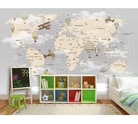 Papier Peint Panoramique Carte Du Monde Avion Dessin Animé 400x280cm Papier Peint 3D Intissé Tapisserie Poster Chambre Salon Decoration Murale -MIWEI Wallpaper-ZXY-15533