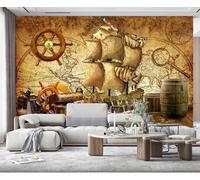 Papier Peint Panoramique Carte Du Monde Nautique 250x175cm Papier Peint 3D Intissé Tapisserie Poster Chambre Salon Decoration Murale -MIWEI Wallpaper-ZXY-23151