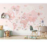 Papier Peint Panoramique Carte Du Monde Rose 3D Poster Mural pour Salon Chambre Décoration Murale