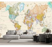Papier Peint Panoramique Carte Du Monde Vintage Papier Peint 3D Tapisserie Murale Décoration Chambre Salon -songqians-16847-400cmx280cm