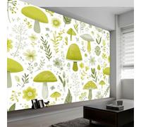 Papier peint panoramique cartoon forêt plantes champignons, photo mural moderne 450L x 280H cm - Papier peint décoration de maison style dessiné à la main pour salon chambre des enfants, bureau
