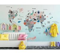 Papier Peint Panoramique Cartoon World Carte Des Animaux 200x140cm Papier Peint 3D Intissé Tapisserie Poster Chambre Salon Decoration Murale -MIWEI Wallpaper-ZXY-35192