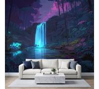 Papier Peint Panoramique Cascade Forêt Nature Murales 350 X 256 cm | Murales Panoramique Plantes Nuit Féerique pour Salon Adulte Chambre d'enfants Restaurant Décoration Poster Papier Peint