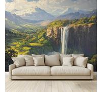 Papier Peint Panoramique Cascade Rivière Chaîne montagnes Fresque Effet 3D Peinture Murale Photo Salon Chambre Tv Canapé Thème Hôtel de Luxe Couloir Fond Décor À la Maison, 300 (H) x 210 (L) cm