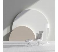 Papier Peint Panoramique Cercles Blancs Qui Se Chevauchent 200x140cm Soie Fresque Murale - Géométrie Minimaliste Wabi-Sabi Photo Mural Décoration - Pour Salon Chambre Restaurant Murales, Blanc