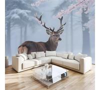 Papier Peint Panoramique Cerf Sika Animal 122x91 cm Poster Murale 3D Forêt Paysage Tapisserie Photo Peinture Murale,Papier Peint Intissé Fresque pour Salon Chambre Toile Fond TV