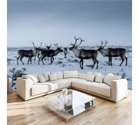 Papier Peint Panoramique Cerf Sika Animal 300x230 cm Poster Murale 3D Forêt Neige Tapisserie Photo Peinture Murale,Papier Peint Intissé Fresque pour Salon Chambre Toile Fond TV