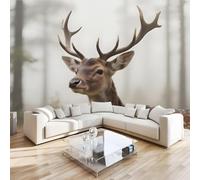 Papier Peint Panoramique Cerf Sika Animal 366x254 cm Poster Murale 3D Forêt Nature Tapisserie Photo Peinture Murale,Papier Peint Intissé Fresque pour Salon Chambre Toile Fond TV