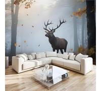 Papier Peint Panoramique Cerf Sika Animal 366x254 cm Poster Murale 3D Tropical Forêt Tapisserie Photo Peinture Murale,Papier Peint Intissé Fresque pour Salon Chambre Toile Fond TV