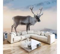 Papier Peint Panoramique Cerf Sika Animal 430x300 cm Poster Murale 3D Montagnes Nature Tapisserie Photo Peinture Murale,Papier Peint Intissé Fresque pour Salon Chambre Toile Fond TV