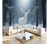 Papier Peint Panoramique Cerf Sika Blanc 300x230 cm Poster Murale 3D Forêt Nature Tapisserie Photo Peinture Murale,Papier Peint Intissé Fresque pour Salon Chambre Toile Fond TV
