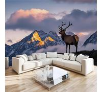 Papier Peint Panoramique Cerf Sika Montagnes 122x91 cm Poster Murale 3D Nature Paysage Tapisserie Photo Peinture Murale,Papier Peint Intissé Fresque pour Salon Chambre Toile Fond TV