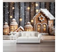 Papier Peint Panoramique Chalet De Noël Lanterne En Pain D'Épices Marron 250 X 175 Cm Moderne Papier Peint Intissé Toison Mur Xxl Tableaux Muraux Tapisserie Photo Décoration