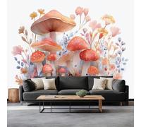 Papier Peint Panoramique Champignons De Forêt Fleurs Sauvages 450 x 315 cm Poster Murale 3D, À L’Aquarelle Tapisserie Photo Murale, Papier Peint Intissé Fresque pour Salon Chambre Toile Fond TV