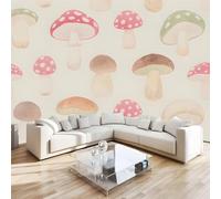 Papier Peint Panoramique Champignons Peints 250x175 cm Poster Murale 3D Dessin Animé Mignon Tapisserie Photo Peinture Murale,Papier Peint Intissé Fresque pour Salon Chambre Toile Fond TV