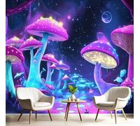Papier Peint Panoramique Champignons Psychédéliques 250X175 Cm Poster Geant Mural, Photo Peinture Murale, Violet Néon Papier Peint Plantes Fantastiques Fresque Pour Salon Chambre Toile Fond Tv