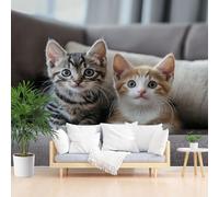 Papier Peint Panoramique Chat Animal Mignon Gris Papier Peint Intissé Poster Mural xxl Animaux Domestiques Chats Poster Geant Mural pour Salon Chambre Décoration Murale 450x315cm(L x H)