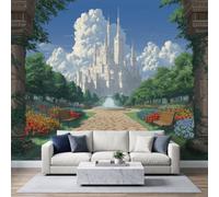 Papier Peint Panoramique Château Blanc Anime Décoration Murale 200x140cm | Paysage Féerique Conte Fées Tapisserie Murales Papier Peint Intissé pour Chambre Salon Décor Fond TV, Poster Photo Muraux