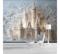 Papier Peint Panoramique Château D'Anime Papier Peint en Soie Dessin D'Architecture En Papier 3D Revêtement Mural pour Salon, Adulte Chambre d'enfants, Restaurant Décoration 250x175cm, Beige