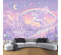 Papier Peint Panoramique Château Du Cheval Blanc Poster Geant Mural Architecture De Conte De Fées Papier Peint Soie Violet Clair Fresque Murale pour Salon Canapé TV Fond Décoration Murale, 200x140cm