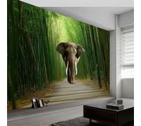 Papier Peint Panoramique Chemin Forestier De Bambous Éléphant Peinte Murale, Paysage Naturel Intissé Murale, 250 x 175 cm Photo Fresque pour Salon Chambre d'enfants Restaurant Décoration
