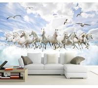 Papier Peint Panoramique Cheval Blanc Ciel Bleu Oiseau Ciel Papier Peint Intissé 3D Tapisserie Decoration Chambre Salon Murale -KX07666, 400x280cm