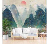 Papier Peint Panoramique Chinois Fresque Murale Intissée 300 x 210 cm 3D Effet Vue Sur La Montagne Photo Papier Peint Poster pour Chambre Salon Décoration Murale F29