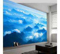 Papier peint panoramique Ciel Bleu Nuages Blancs Montagnes, papier peint Photographie de Nature pour chambre salon salle à manger murale - Fond d'écran photo Moderne art mural 300L x 210H cm
