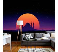 Papier Peint Panoramique Ciel Nocturne Du Désert, 200x140cm Poster Geant Mural 3D Coucher Soleil Sur Planète Mystérieuse Tapisserie Soie Décoration Murale pour Salon Chambre à Coucher Fond TV, Violet