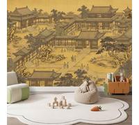 Papier Peint Panoramique Classique Chinois, Intissé Photo Papier Peint | Papier Peint imprimé Architecture Cour Arbres Décoration Xxl Murale Pour Salon Chambre Bureau, 200 x 140 cm