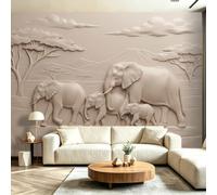 Papier Peint Panoramique Classique Rustique Décoration Murale 350 x 256cm | Géant 3D Papier Peint Intissé pour Salon Chambre Salle à Manger Chambre d'Enfant, Animal Éléphant Relief Poster