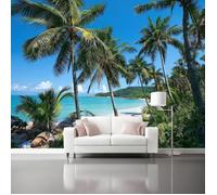 Papier peint panoramique Coconut Beach Tropical Fresh Tapisserie papier peint pour différentes pièces 500x280cm Vert Bleu