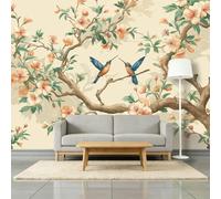 Papier Peint Panoramique Colibri Branches D’Arbre 250 x 175 cm Papier Peint Photo Intissé, Style Chinois Fresque Murale Décoration, pour Chambre Principale Salon Bureau
