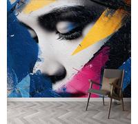 Papier peint panoramique Coloré Géométrie Fille, papier peint Street Art amovible imperméable - fresque murale facile à poser - décoration murale pour salon chambre enfant, 500 x 280 cm (L x H)