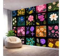 Papier Peint Panoramique Coloré Mural 250 x 175 cm, 3D Papier Peint Art nouveau fleurs patchwork Thème Floral Fresque Murale Chambre Coucher Salon Décoration Photo Poster Geant Murale