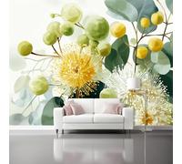 Papier Peint Panoramique Coloré Mural 400 x 280 cm, 3D Papier Peint Gros plan fleurs feuilles d'eucalyptus dégradé Thème Floral Fresque Murale Chambre Coucher Salon Décoration Photo Poster Murale