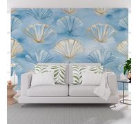 Papier Peint Panoramique Coquillages Géométrique Artistiques Peints Papier Peint Intissé Poster Mural xxl Coquillage Bleu de la Vie Marine Poster Geant Mural pour Chambre Décoration Murale 350x256cm