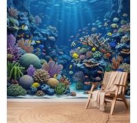 Papier Peint Panoramique Cotier Tropical - Décoration XXL Murale Corail Anemone De Mer Algues - Murales Papier Peint Intissé pour Chambre Salon Bureau - Photo Muraux 400 x 280 cm