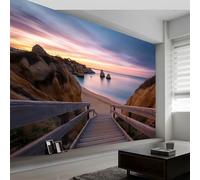 Papier peint panoramique coucher de soleil plage romantique, Poster mural papier peinture murale photographie de nature pour salon chambre chambre d'enfants restaurant décoration 250L x 175H cm