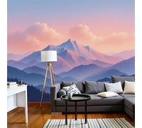 Papier Peint Panoramique Coucher De Soleil Sur Les Montagnes 350x250cm Tapisserie Panoramique Pic De Rêve Tableaux Muraux Murale Décoration pour Salon, Chambre à Coucher TV Fond Restaurant, Rose