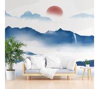 Papier Peint Panoramique Coucher de Soleil Sur Une Colline, Bleu Poster Mural, Paysage De Montagne Naturel Papier Peint Intissé Mural pour Salon Canapé TV Fond Décoration Murale 450x315cm(L x H)